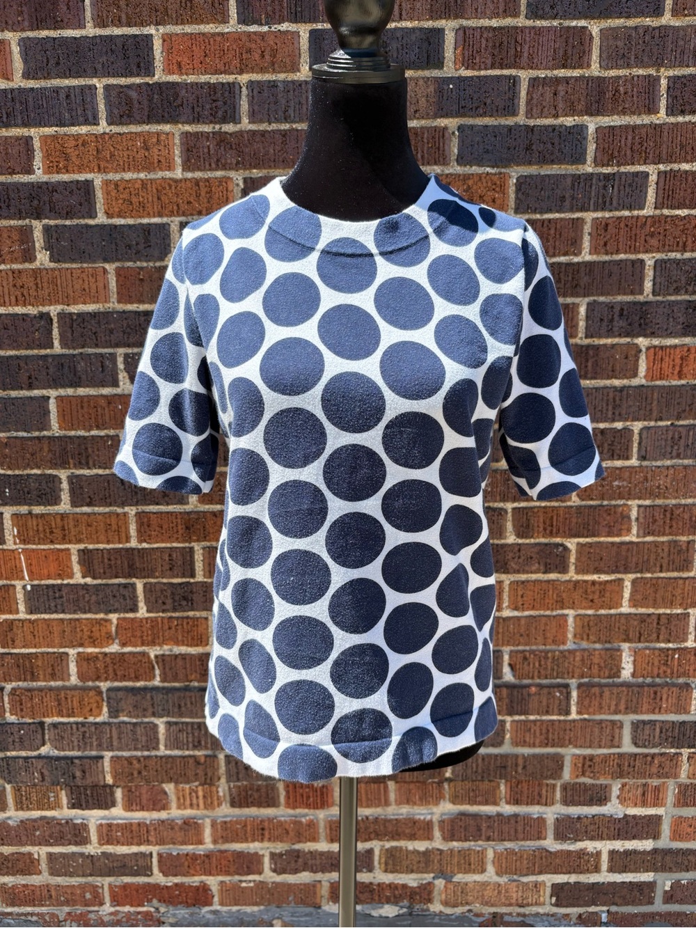 Boden Polka Dot Knit Top in Navy and White